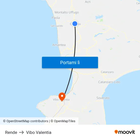 Rende to Vibo Valentia map