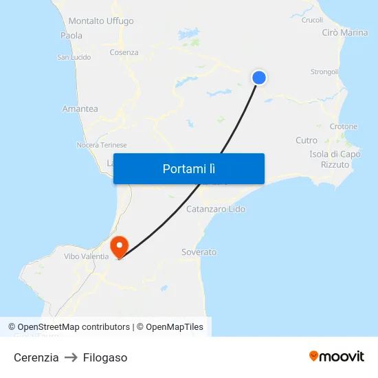Cerenzia to Filogaso map