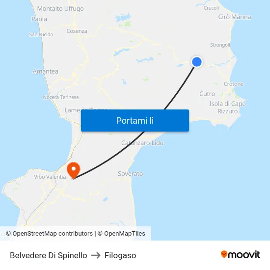 Belvedere Di Spinello to Filogaso map