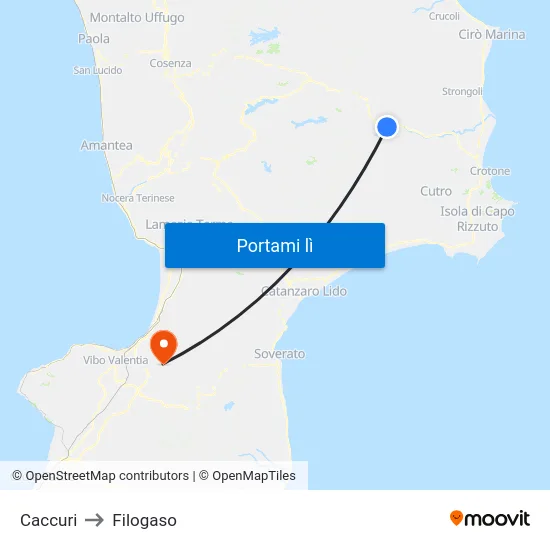 Caccuri to Filogaso map