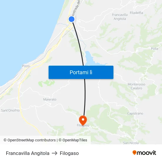 Francavilla Angitola to Filogaso map