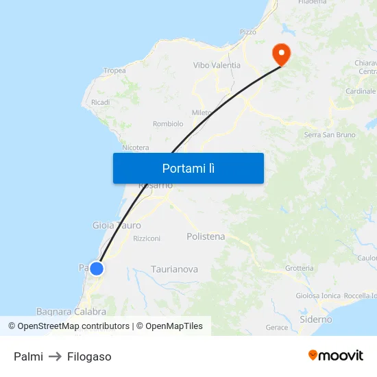 Palmi to Filogaso map