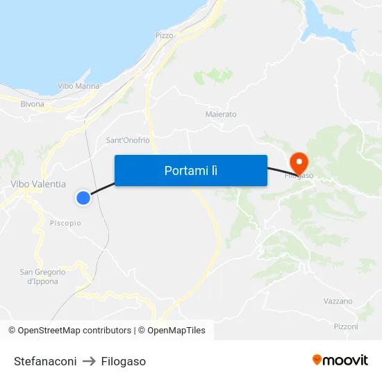 Stefanaconi to Filogaso map