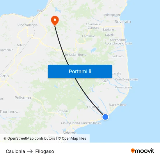 Caulonia to Filogaso map