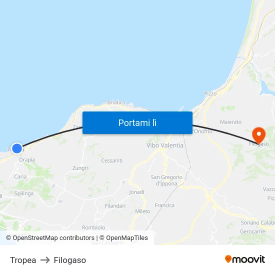 Tropea to Filogaso map