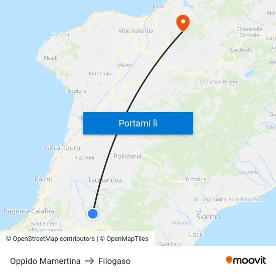 Oppido Mamertina to Filogaso map