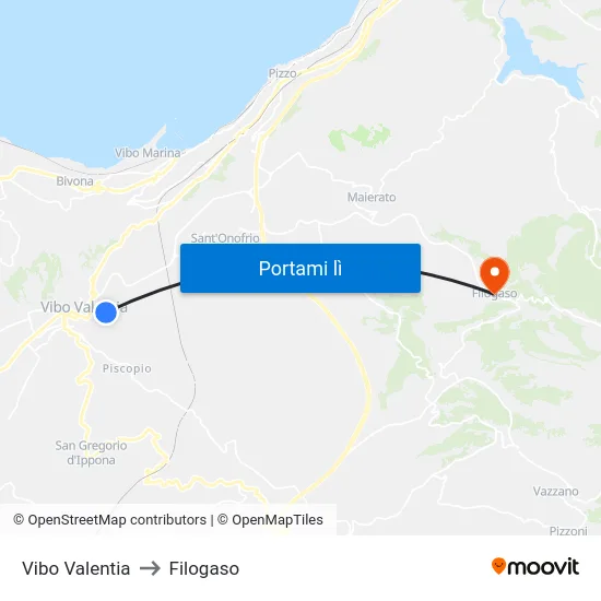 Vibo Valentia to Filogaso map