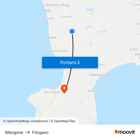 Mangone to Filogaso map