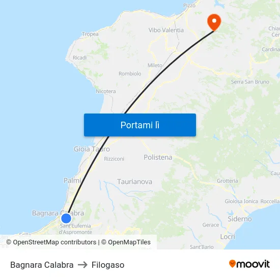 Bagnara Calabra to Filogaso map