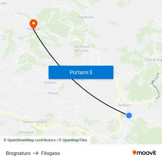 Brognaturo to Filogaso map