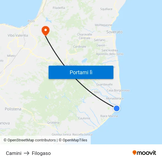 Camini to Filogaso map