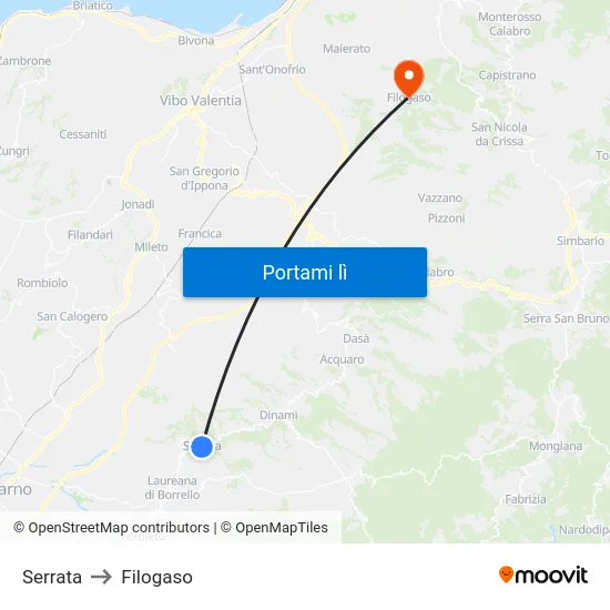Serrata to Filogaso map