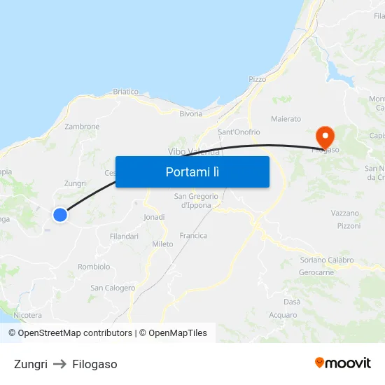 Zungri to Filogaso map