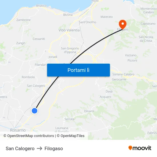 San Calogero to Filogaso map
