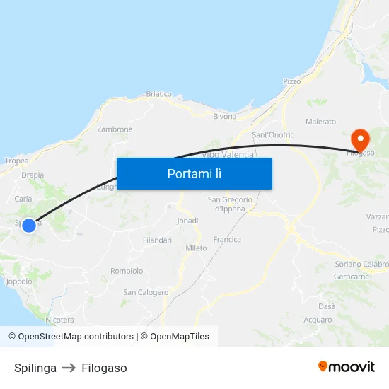 Spilinga to Filogaso map