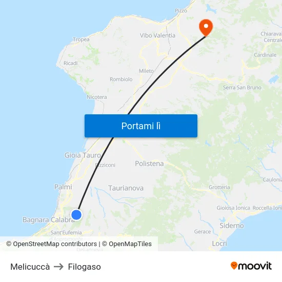Melicuccà to Filogaso map