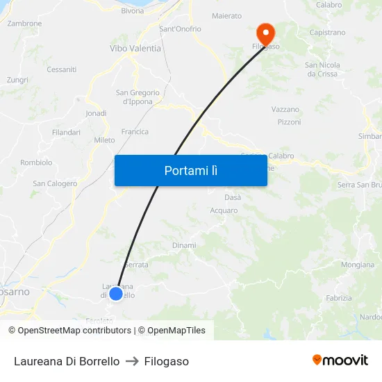 Laureana Di Borrello to Filogaso map