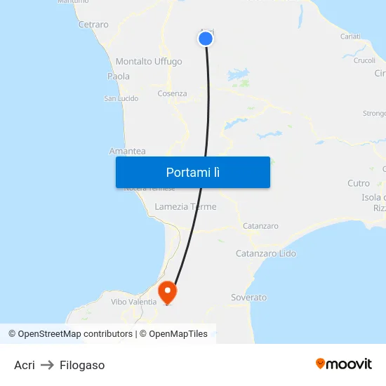 Acri to Filogaso map