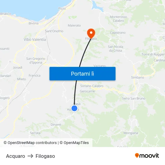 Acquaro to Filogaso map