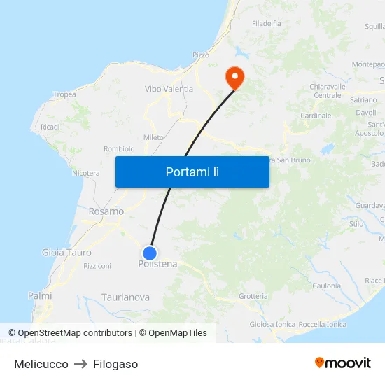 Melicucco to Filogaso map