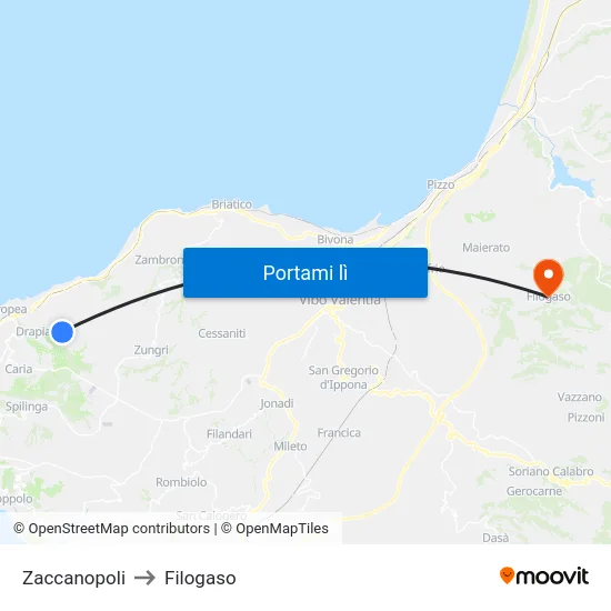 Zaccanopoli to Filogaso map