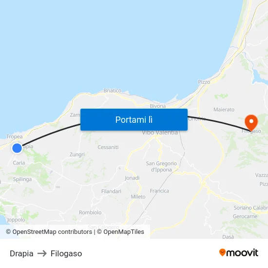 Drapia to Filogaso map