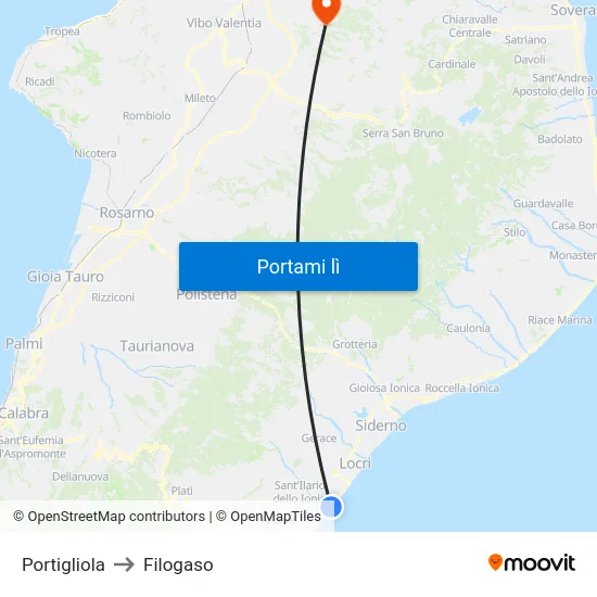 Portigliola to Filogaso map