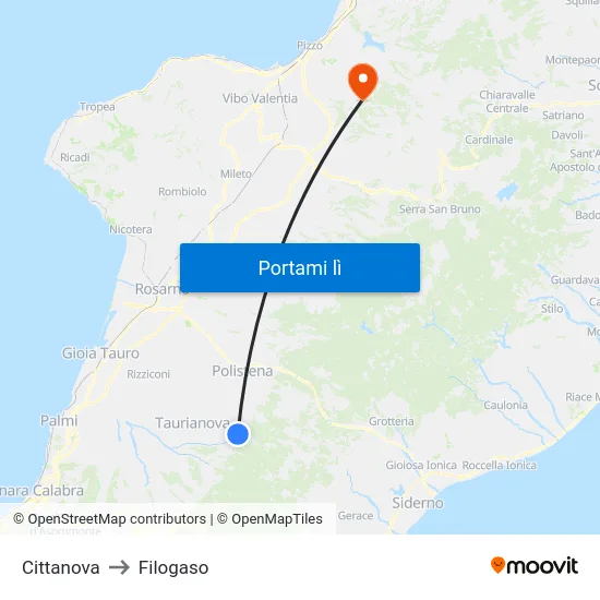 Cittanova to Filogaso map