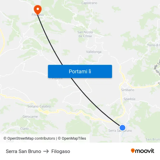 Serra San Bruno to Filogaso map