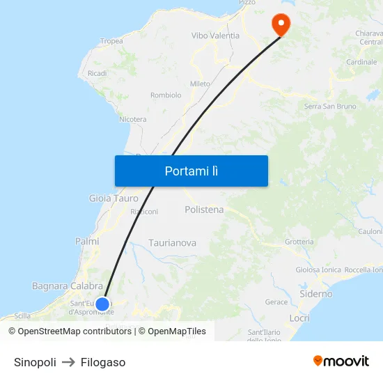 Sinopoli to Filogaso map