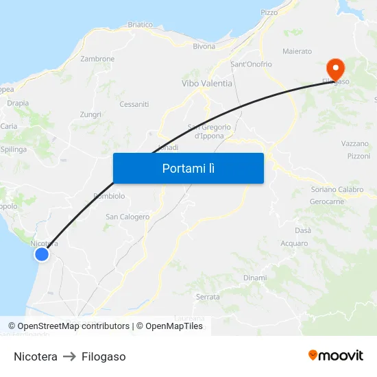 Nicotera to Filogaso map