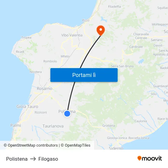 Polistena to Filogaso map