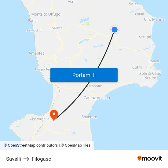 Savelli to Filogaso map