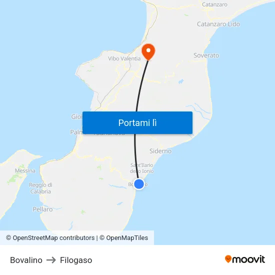 Bovalino to Filogaso map
