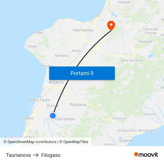 Taurianova to Filogaso map