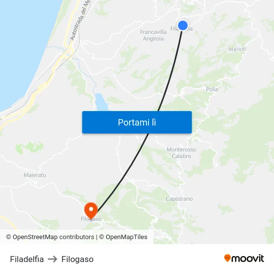 Filadelfia to Filogaso map