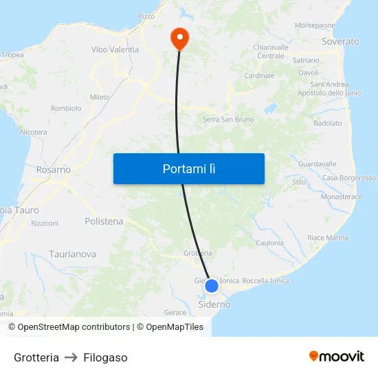 Grotteria to Filogaso map