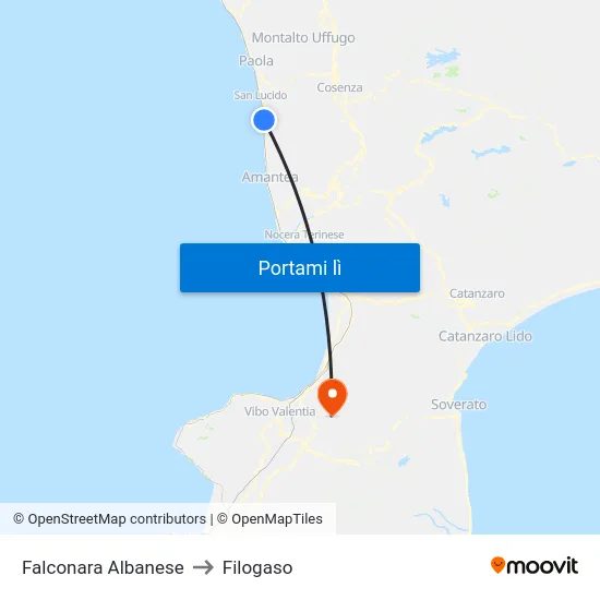 Falconara Albanese to Filogaso map