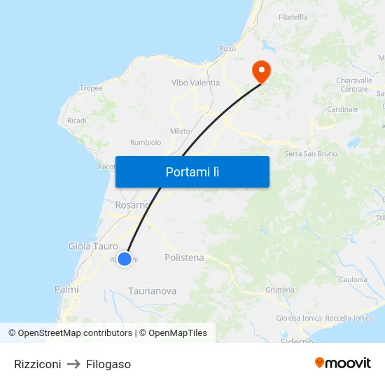 Rizziconi to Filogaso map