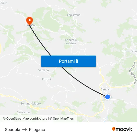 Spadola to Filogaso map