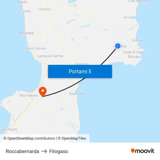 Roccabernarda to Filogaso map