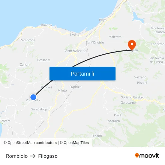Rombiolo to Filogaso map