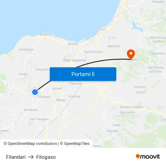 Filandari to Filogaso map