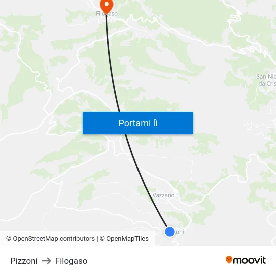 Pizzoni to Filogaso map