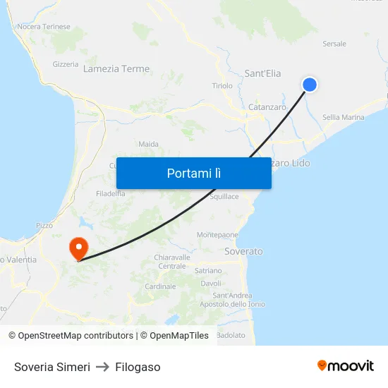 Soveria Simeri to Filogaso map
