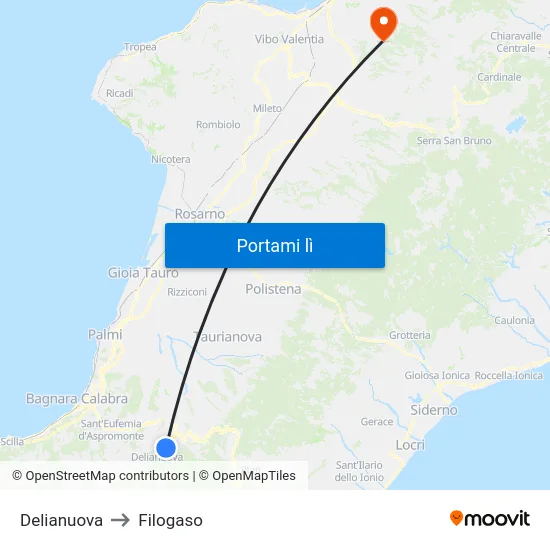 Delianuova to Filogaso map