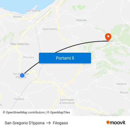 San Gregorio D'Ippona to Filogaso map