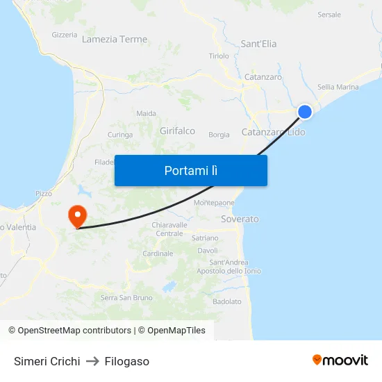 Simeri Crichi to Filogaso map