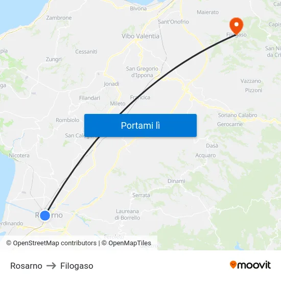 Rosarno to Filogaso map