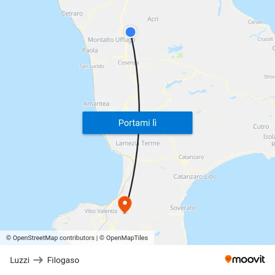 Luzzi to Filogaso map